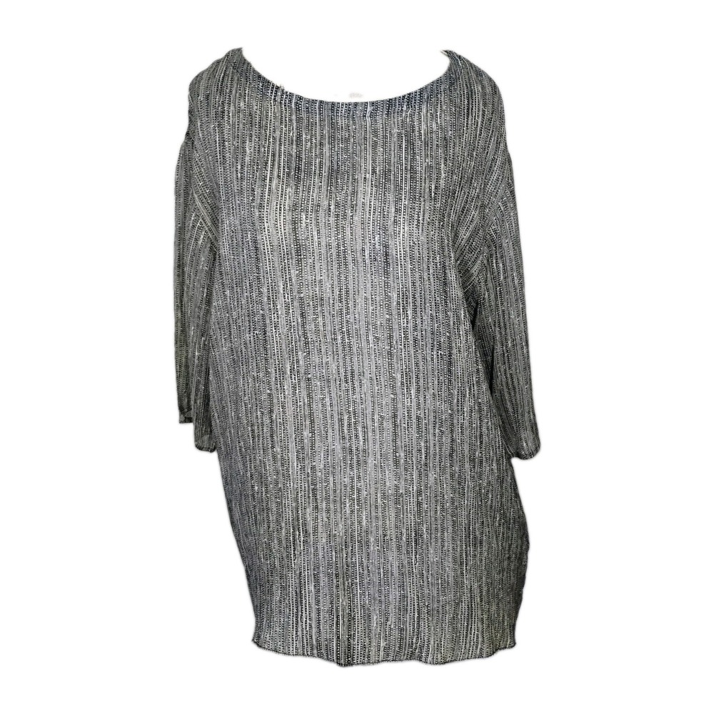 Eileen Fisher Silk Tunic Womens Large Black White Lagenlook Minimalist Capsule